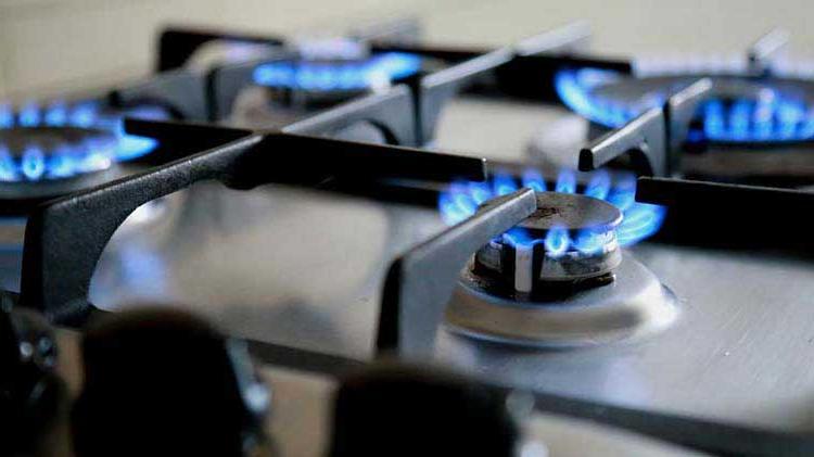 Gas stove burner with blue flames.